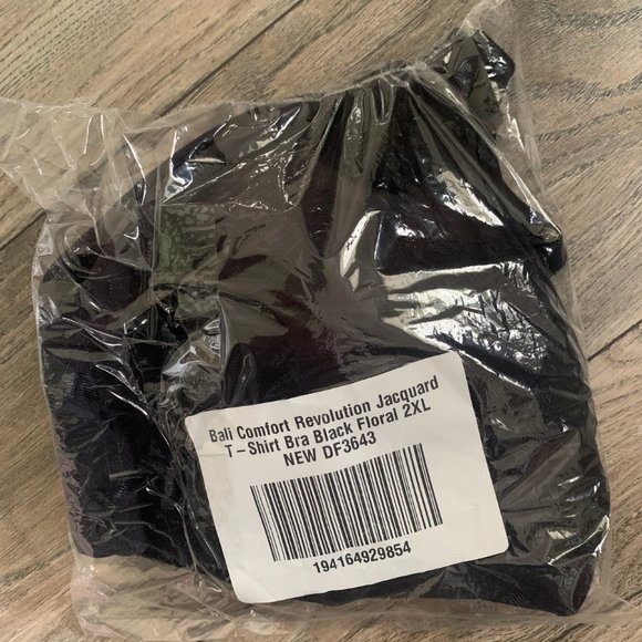 NWT BALI COMFORT REVOULTION JACQUARD T-SHIRT BRA BLACK FLORAL 2XL - Picture 4 of 6